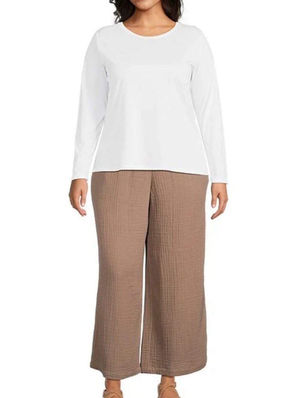 Eileen Fisher White Long Sleeve Round Neck Top Quiet Luxury Elevated Basics 2X